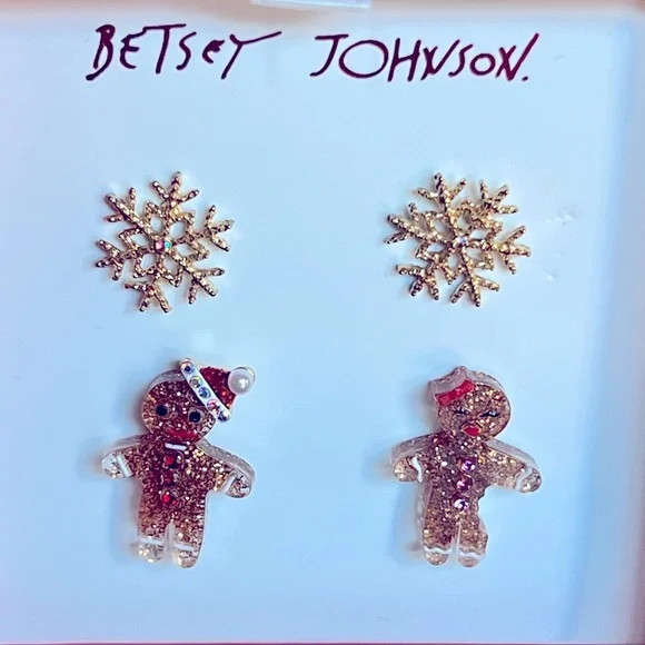 New Betsey Johnson Gingerbread And Snowflake stud Earrings - Picture 4 of 12